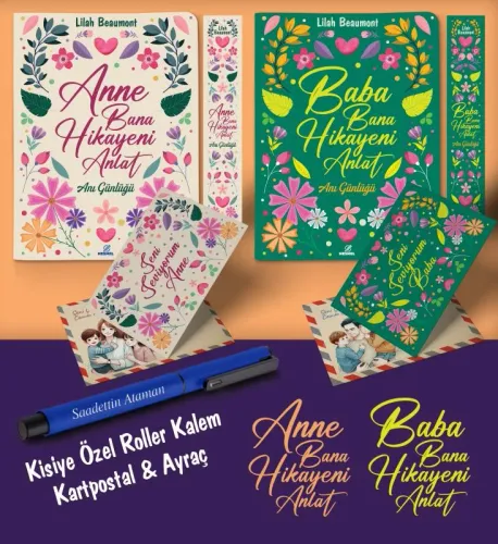 Kişiye Özel Anne ve Baba Bana Hikayeni Anlat Ayraç Kartpostal Kalem - Lacivert