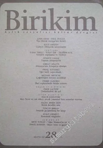 Birikim Aylık Sosyalist Kültür Dergisi - Sayı: 28, Ağustos 1991