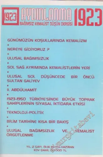 Aydınlanma 1923 Bağımsız Kemalist Düşün Dergisi - Sayı: 13 - 14    Yıl: 2  Mayıs - Haziran 1997