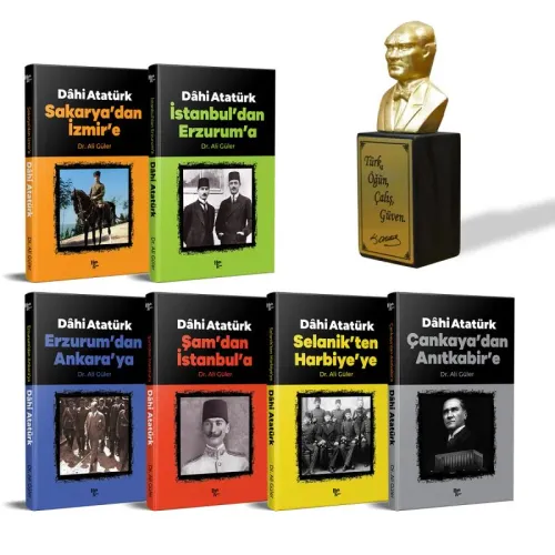 Dahi Atatürk Seti - 6 Kitap ve Atatürk Büstü Altın