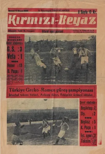 Kırmızı Beyaz Futbol Gazetesi 16 İkinciteşrin 1942 Pazartesi Gazetesi