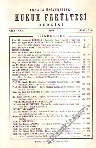 Ankara Üniversitesi Hukuk Fakültesi Dergisi - -Sayı: 3 - 4  Cilt 24      1969