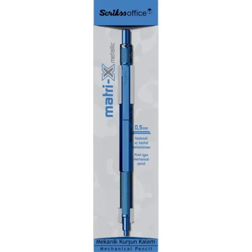 SCRIKSS OFFICE VERSATİL KALEM MATRI-X 0.5 ŞEFFAF AMBALAJ METALİK MAVİ