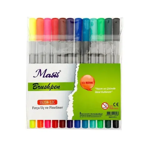 Masis Brushpen, Fırça Uç, ve Fineliner, 12li