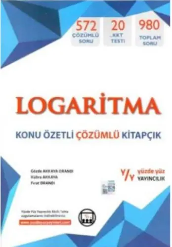 Yüzde Yüz Yayınları Logaritma Konu Özetli Çözümlü Kitapçık Yüzde Yüz