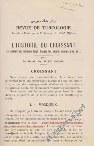 Türk Bilig Revüsü = Revue de Turcologie - Fondee a Paris - L'Histoire Du Croissant - No: 3; Yıl: Fevrier 1933; Tome I; Livre 3       1933