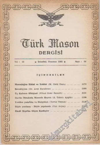 Türk Mason Dergisi - Sayı: 59, Yıl: 15, Temmuz 1965       1965