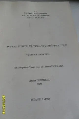 Sosyal Turizm Ve Türk Turizmindeki Yeri Yüksek Lisans Tezi