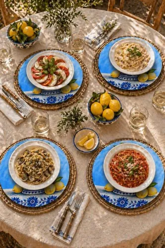 Limonlu Biblo Motifli 4'lü Supla Set – Sicilya Temalı - 30 cm, 3 mm M