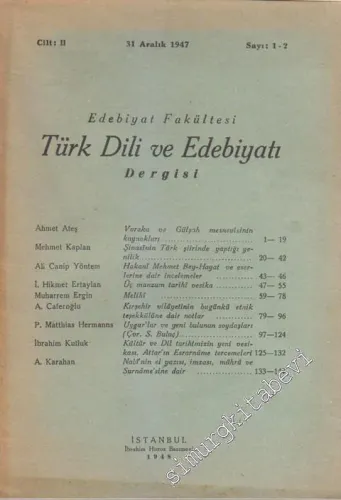 Türk Dili ve Edebiyatı Dergisi - Sayı 1-2, Cilt: 2, 31 Aralık 1947        1948