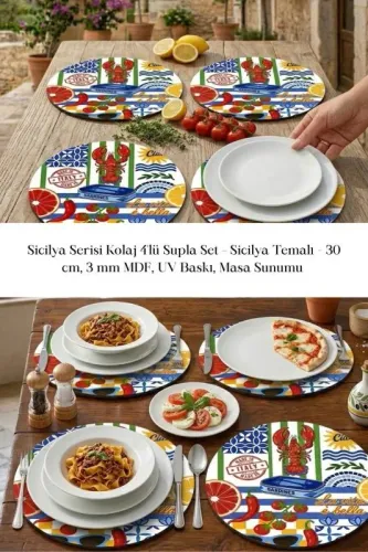 Sicilya Serisi Kolaj 4'lü Supla Set – Sicilya Temalı - 30 cm, 3 mm MD