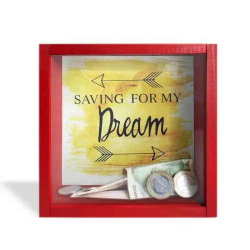 Camlı Ahşap Kumbara Dream Kırmızı - Halkkitabevi Camlı Ahşap Kumbara Dream Kırmızı - Halkkitabevi