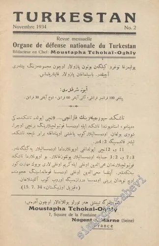 Turkestan - Organe de défense nationale du Turkestan - No:2, Novembre 1934