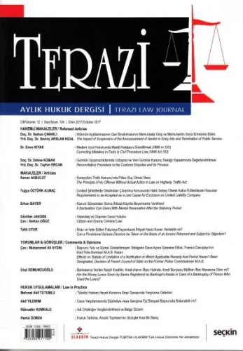 Terazi Aylık Hukuk Dergisi Cilt 12 Sayı 134 Ekim 2017