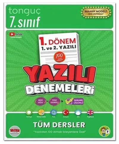 Tonguç Akademi 7. Sınıf Tüm Dersler Maarif Modeli 1. Dönem 1. Yazılı v