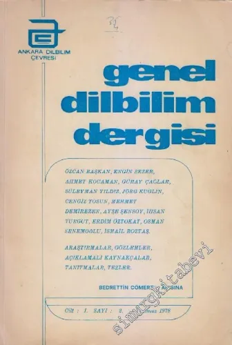 Genel Dilbilim Dergisi: Bedrettin Cömert'in Anısına - Sayı: 2  Cilt 1    Temmuz