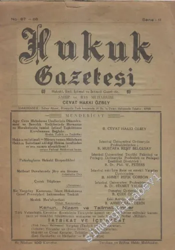 Hukuk Gazetesi - Hukuki, İlmi, İçtimai ve İktisadi Gazete - Sayı: 67 - 68    11  Mayıs - Haziran
