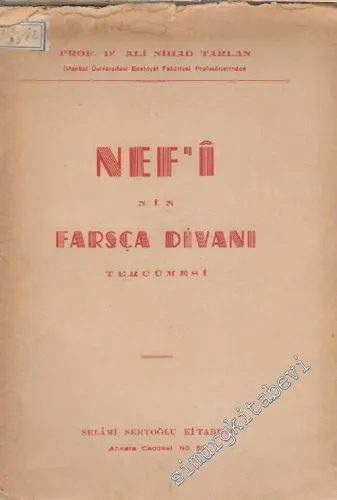 Nefi'nin Farsça Divanı Tercümesi -
