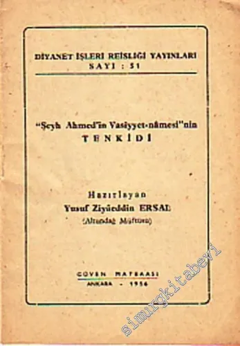 Şeyh Ahmed'in Vasiyet - Namesi'nin Tenkidi -        1956