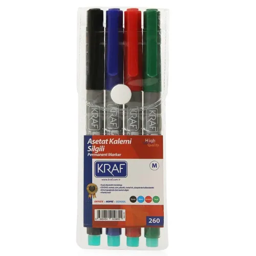 KRAF ASETAT KALEMİ SİLGİLİ (M) 260 4 LÜ SET
