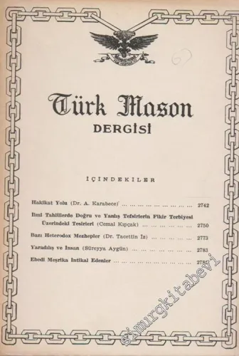 Türk Mason Dergisi - Sayı: 52, Yıl: 13, Ekim 1963       1963