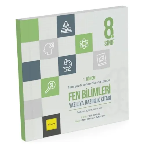 Kare Yayınları 8. Sınıf  LGS1. Dönem Fen Bilimleri Yazılıya Hazırlık Kitabı