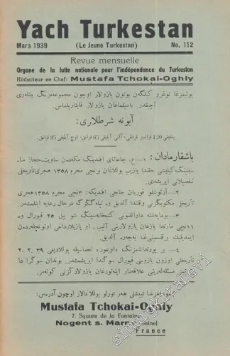 Yach Turkestan - Organe de défense nationale du Turkestan - No:112, Mars1939