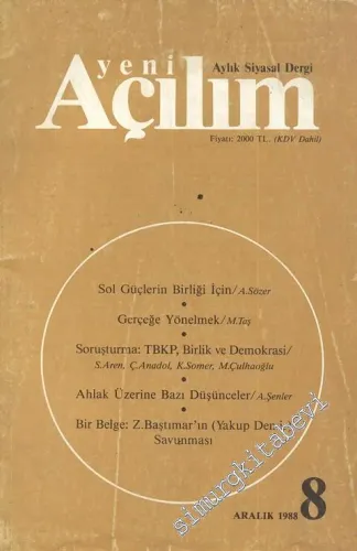 Yeni Açılım - Aylık Siyasal Dergi - Sayı 8, Aralık 1988