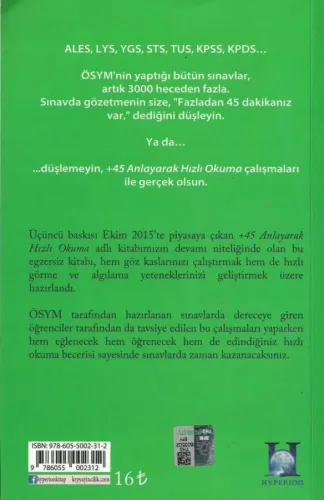 45 Anlayarak Hızlı Okuma Egzersiz Kitabı Serkan Aydın Hyperion %50 ind