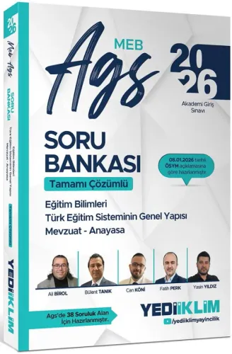 Yediiklim Yayınları 2026 MEB AGS Eğitim Bilimleri Türk Eğitim Sisteminin Genel Yapısı Mevzuat Anayasa Tamamı Çözümlü Soru Bankası