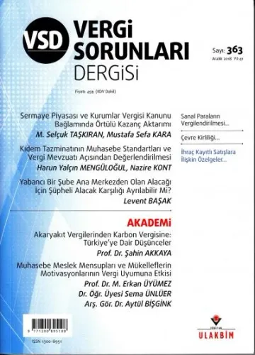 Vergi Sorunları Dergisi Sayı:363 Aralık 2018 Yıl:41