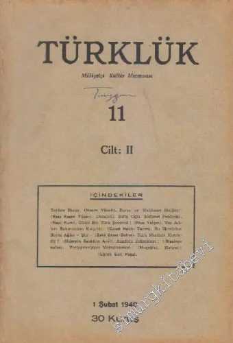 Türklük Milliyetçi Kültür Mecmuası - Sayı: 11  II    Şubat 1940
