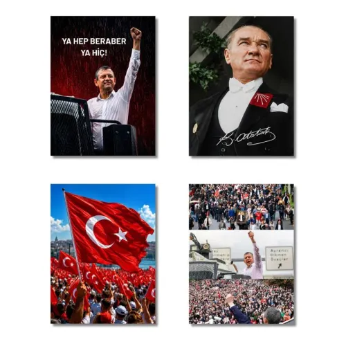Cumhuriyet 4'lü Set - 15x20 cm, 3 mm MDF, UV Baskı