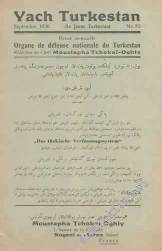 Yach Turkestan - Organe de défense nationale du Turkestan - No: 82, Septembre 1936