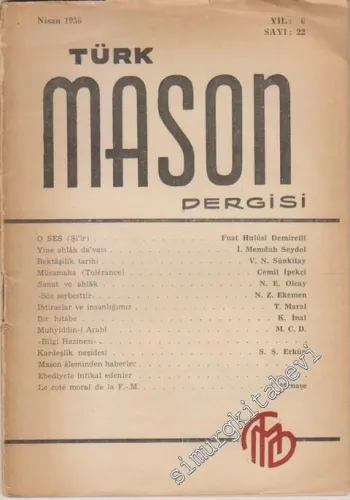 Türk Mason Dergisi - Sayı: 22, Yıl: 6, Nisan 1956       1956
