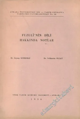 Fuzuli'nin Dili Hakkında Notlar -        1956