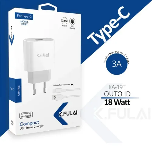 K.Fulai KA-19T 15W Hızlı Şarj Adaptörü + Type-C USB Kablo