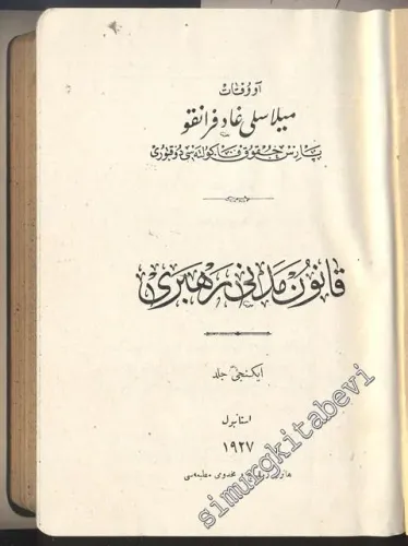OSMANLICA: Kanun - u Medeni Rehberi 2. Cilt -