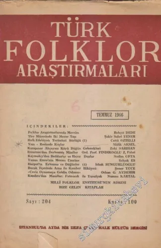 Türk Folklor Araştırmaları - Sayı: 204, Temmuz