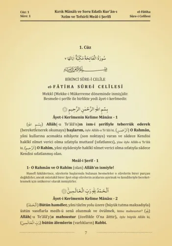 Kuranı Azim ve Soru Edatlı Kelime Manası 1. Cilt