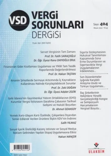 Vergi Sorunları Dergisi Sayı:404 Yıl:45 Mayıs 2022
