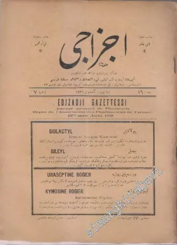 OSMANLICA: Eczacı = Eczacı Gazettessi: Fenni Eczacı Gazetesidir -     16   1926