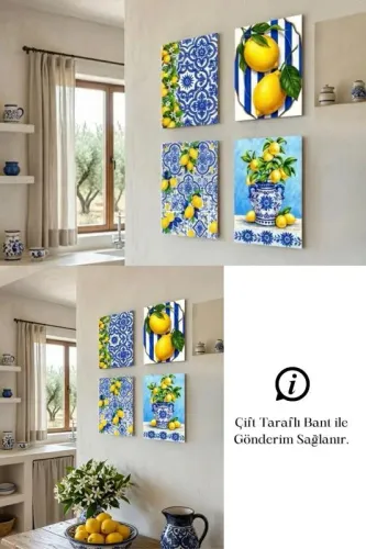 Limon Desenli Tablo Seti 4'lü Set – Sicilya Temalı- 15x20 cm, 3 mm MD