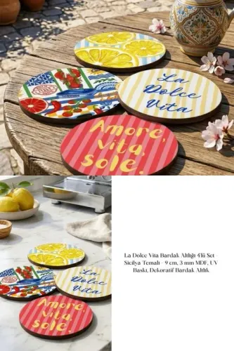 La Dolce Vita Bardak Altlığı 4'lü Set – Sicilya Temalı - 9 cm, 3 mm MD La Dolce Vita Bardak Altlığı 4'lü Set – Sicilya Temalı - 9 cm, 3 mm MD