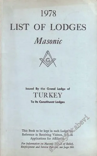 1978 List of Masonic, Isued by the Grand Lodge of Turkey to Its Constituent Lodges -        1978
