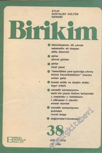 Birikim Aylık Sosyalist Kültür Dergisi - Sayı: 38, Nisan 1978
