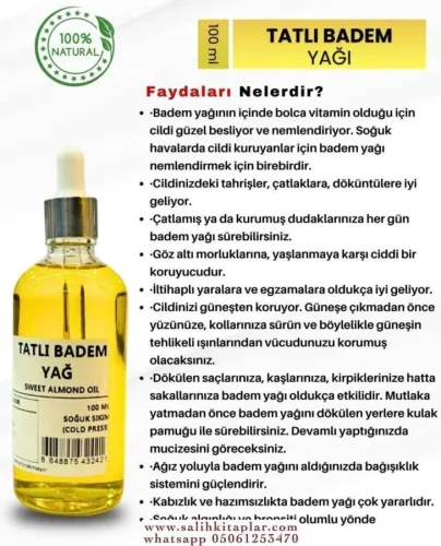 Bitkisel %100 Doğal Tatlı Badem Yağı Bitkisel Yağlar 100 ml