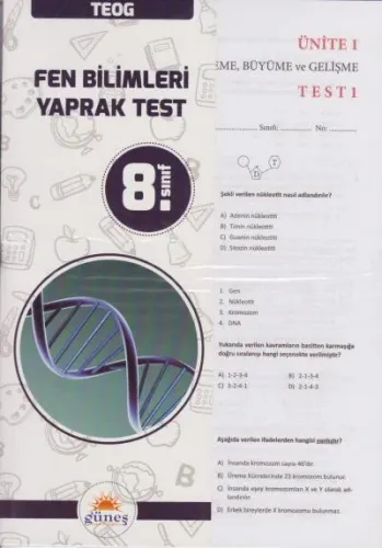 Güneş 8. Sınıf Fen Bilimleri Yaprak Test Güneş Yayın Dağıtım Komisyon