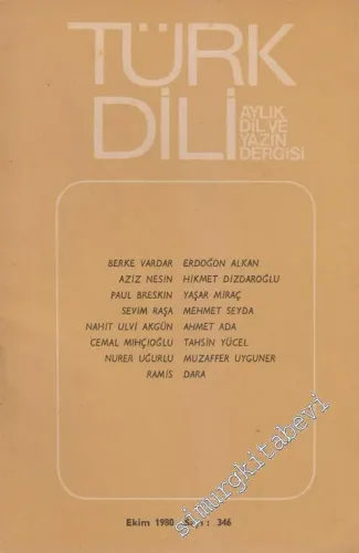 Türk Dili Aylık Dil Dergisi  - 346  XLI  30  Ekim
