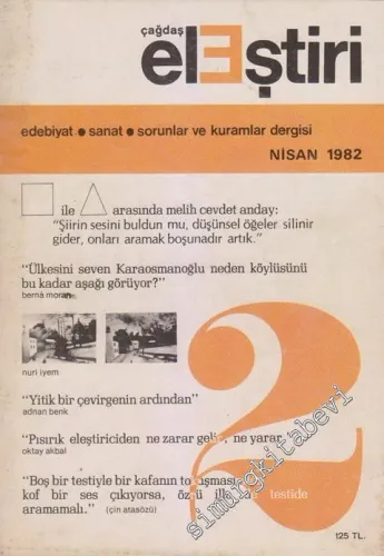Çağdaş Eleştiri: Aylık Edebiyat Dergisi  - Sayı: 2    Yıl: 1  Nisan